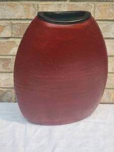 lot 59 image: Large Artist Signed Ceramic Vase with Art Glass Medallion  Wambach
