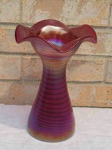 lot 1 image: Kralik Signed Czech Studio Art Glass Red Luster Vase