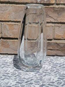 lot 125 image: Vintage Kosta Sweden Lead Crystal Vase Etched with Flora