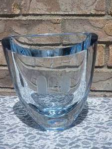 lot 132 image: Acid Etched Triptych on Blue Art Glass Vase, signed