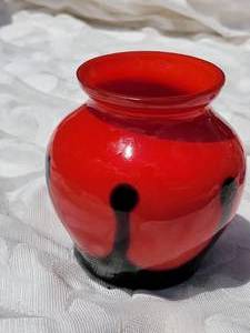 lot 113 image: Czech Orange Art Glass Vase with Black Inverted Drip