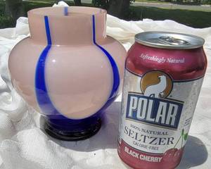 lot 114 image: Czech Blush Pink Vase with Cobalt Accents