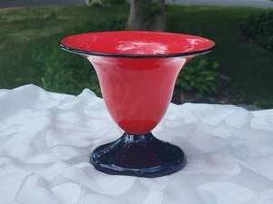lot 84 image: Czech Red with Black Accent Pedestal Vase
