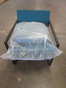 lot 406 image: Lounge Chair with Teal Leather Cushions & Black Metal Frame