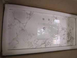 lot 419 image: 49 in x 22 in Engineered Stone White & Gray Vanity Top (LEFT AND RIGHT CORNERS CHIPPED)