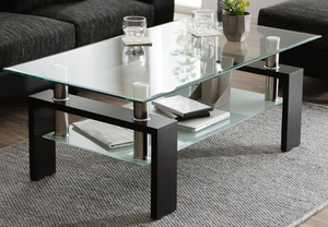 lot 416 image: Depointer Life Glass Coffee Table, Rectangle Modern with Black Metal Legs (OPEN BOX)