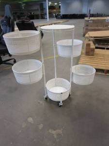lot 420 image: 36 in White 5 Basket Storage Caddy on Wheels