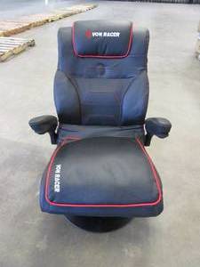 lot 424 image: Von Racer Black & Red Rocking Gaming Chair with Speakers (SCRATCH & DENT, MISSING AUX CORDS)