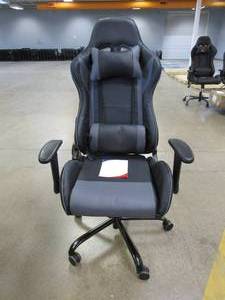 lot 430 image: Black & Gray Gaming Chair with Lumbar Massage Pillow