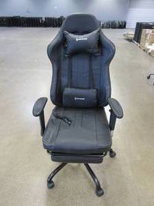 lot 460 image: Von Racer Black Leather Gaming Chair with Lumbar Massage Pillow