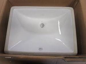 lot 447 image: 20 in x15 in x 8 in Rectangular Glazed Ceramic Undermount Bathroom Vanity Sink in White
