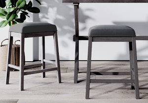 lot 469 image: Farmhouse Rustic 2-Piece Counter Height Wood Kitchen Dining Stools in Gray