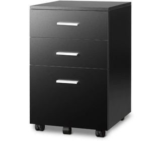 lot 471 image: 3 Drawer Wood Mobile File Cabinet - Black (OPEN BOX)