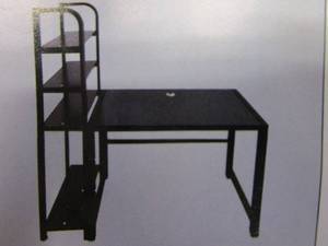 lot 473 image: Black Computer Desk with Side Bookshelf (OPEN BOX)
