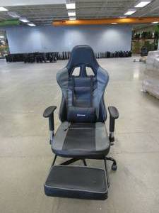 lot 476 image: Von Racer Black & Gray Gaming Chair with Lumbar Massage Pillow (MISSING USB CONNECTOR)