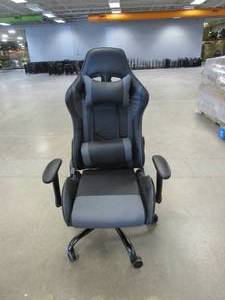lot 477 image: Black & Gray Office Chair with Lumbar Support Pillow