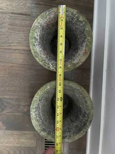 lot 133 image: Pair of Green Decorative Cement Urn Flower Pots