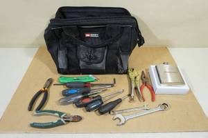 lot 36 image: Tool Bag with Assorted Tools and Snap-On Flask
