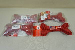 lot 94 image: 4 Petlou Plush Squeaky Dog Toys -10 Bone