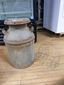 Vintage Milk Can and Milk Bottle Carrier