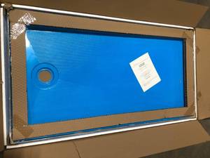 lot 23 image: 60 in. x 32 in. Single Threshold Right Drain Shower Base in White by CRAFT  MAIN  Customer Returns See Pictures