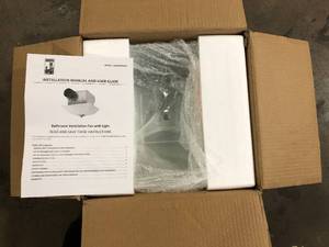 lot 32 image: Decorative Square 70 CFM Ceiling Bath Fan with Light and Glass Globe by LIFT BRIDGE KITCHEN & BATH  Customer Returns See Pictures