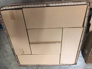 lot 51 image: Whitfield 38 in.Round Black Steel Concrete-Look Tiletop Wood Burning Fire Pit by Hampton Bay  Customer Returns See Pictures
