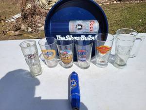 Silver Bullet Beer Tray,Beer Glasses & Miller beer tap