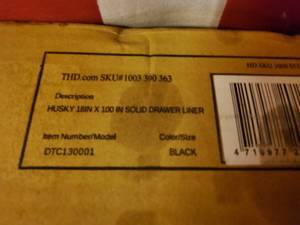 Husky brand tool box drawer liner, 18 in x46in., new