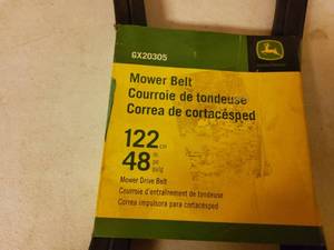 John Deere 48 in drive belt, mower deck., new.