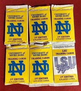 (6) Unopened Collegiate Collection Card Packs - Notre Dame & LSU