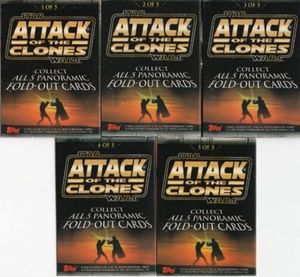 lot 155A image: 2002 Star Wars Attack of the Clones Topps Panoramic Fold Out Card Set of 5