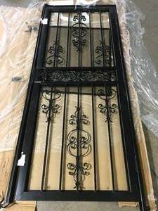 lot 13 image: 32 in. x 80 in. 409 Series Spanish Lace Steel Black Prehung Security Door by Grisham Customer Returns See Pictures