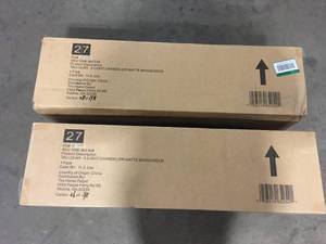lot 27 image: 2 Lots of Hampton Bay Tallulah 3-Light Gold Dining Room Chandelier, Linear Kitchen Island Pendant Light Customer Returns See Pictures