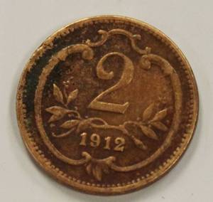 1912  Austria 2 Heller Bronze Rare Historical Coin