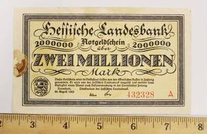1923 Germany Uncirculated Currency 2 Million Marks