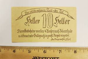 1920 German Uncirculated Currency 10 Heller