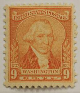 1932 Unites States Postal 9 Cents George Washington 1732 - 1932 Orang Stamp