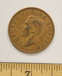 1941 New Zealand One Penny George VI King Emperor Large Bronze Coin