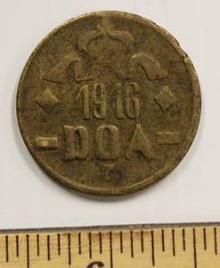 1916 German East Africa 10 Heller Tanganyika, Tanzania Brass Coin