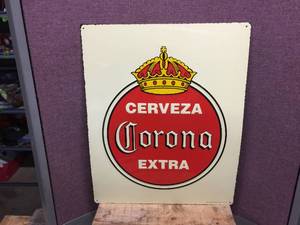 lot 96 image: Corona Cerveza Extra Old-Look Metal Sign