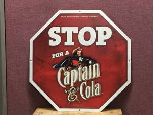 lot 97 image: STOP For A Captain & Cola Metal Sign