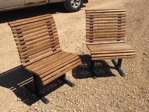 lot 157 image: 2 Mid Century Falcon Cast Iron - Oak Benches