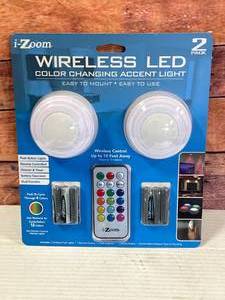 lot 54 image: New 2 Pack Wireless Color Changing Puck Lights