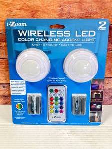 lot 56 image: New 2 Pack Wireless Color Changing Puck Lights