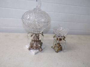 lot 32 image: Pair of Crystal and Brass Candy Dishes