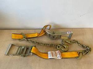 lot 49 image: Heavy duty commercial ratchet straps with chain 3335 lbs