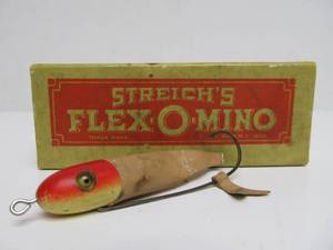 lot 37 image: Large Old Vintage Streichs Flex-O-Mino Fishing Lure in Original Box