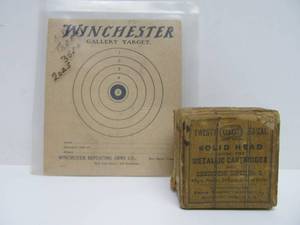 lot 42 image: Early Antique FULL U.M.C. Ammo Box for Remington Rifles & Antique WINCHESTER Targets