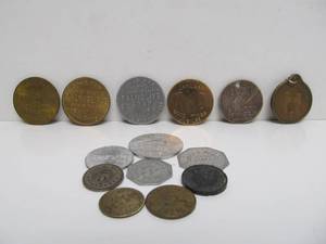 lot 71 image: Estate Lot of Vintage & Antique Trade Tokens Coins Pendants etc